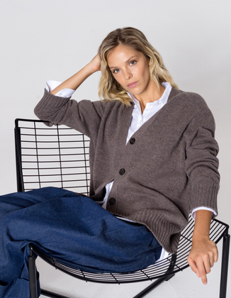 KARDIGAN EMMA DARK BEIGE WEŁNA/KASZMIR