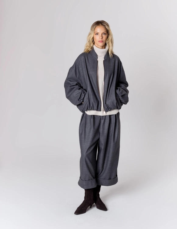 WEŁNIANA KURTKA BOMBER GREY