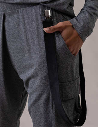 DARK GREY PANTS WITH SUSPENDERS