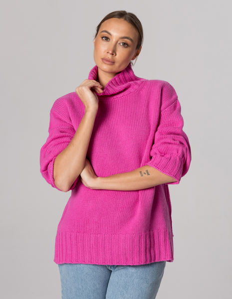 PÓŁGOLF MONK PINK, WEŁNA/KASZMIR