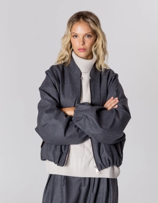 WEŁNIANA KURTKA BOMBER GREY