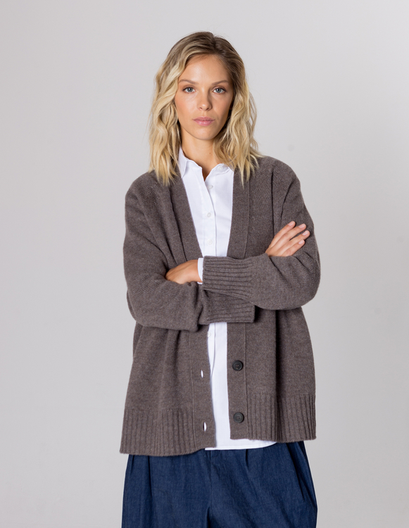 KARDIGAN EMMA DARK BEIGE WEŁNA/KASZMIR
