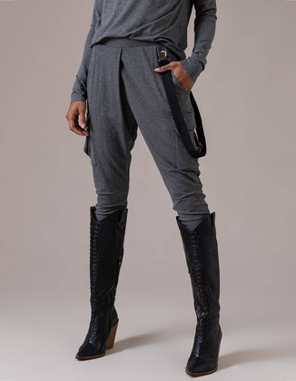 DARK GREY PANTS WITH SUSPENDERS