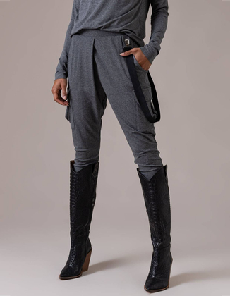 DARK GREY PANTS WITH SUSPENDERS