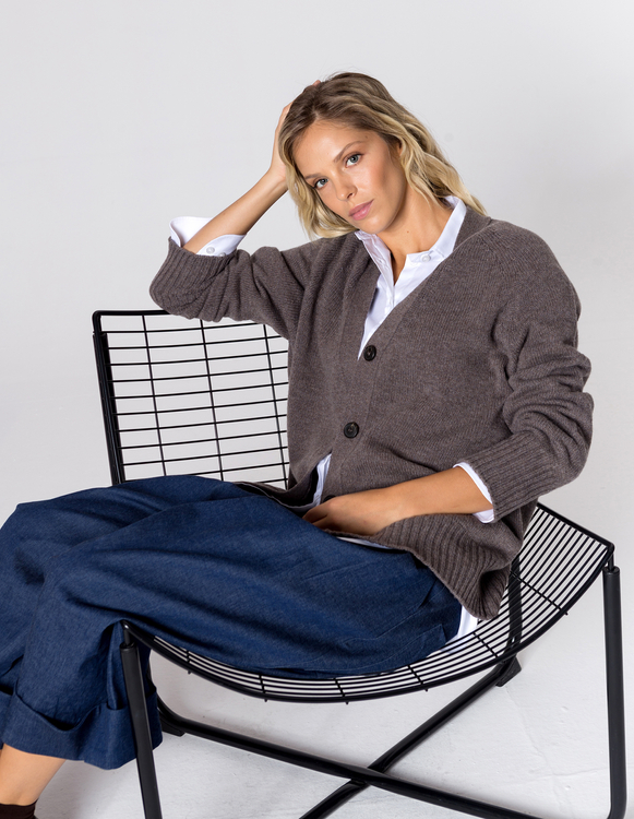 KARDIGAN EMMA DARK BEIGE WEŁNA/KASZMIR