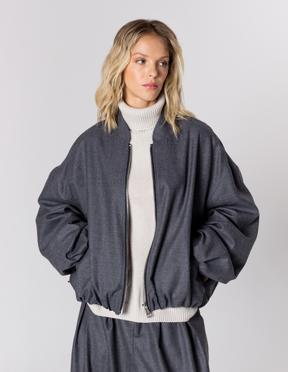 WEŁNIANA KURTKA BOMBER GREY