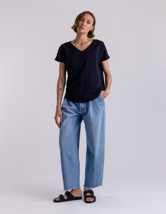 NAVY BLUE LOOSE V-NECK T-SHIRT