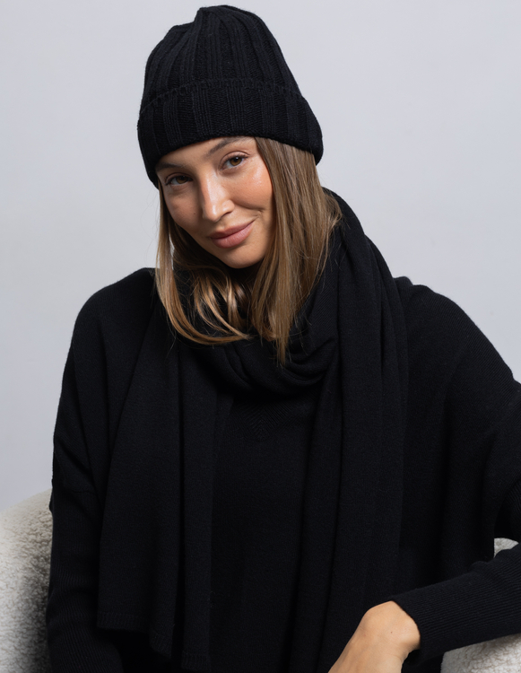 TOMMY BLACK SHAWL, WOOL/CASHMERE