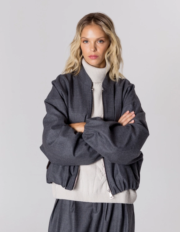 WEŁNIANA KURTKA BOMBER GREY