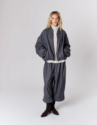 WEŁNIANA KURTKA BOMBER GREY