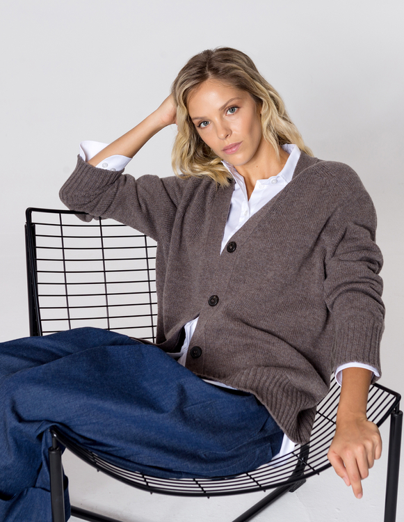 KARDIGAN EMMA DARK BEIGE WEŁNA/KASZMIR