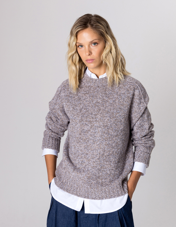 SWETER CLUB BEIGE MIX WEŁNA/KASZMIR