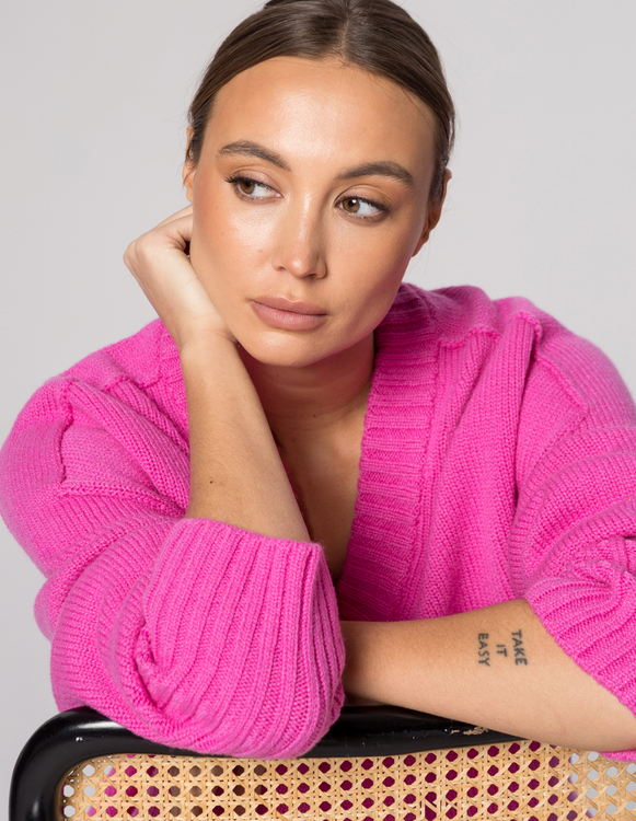 SWETER FREY PINK, WEŁNA/KASZMIR