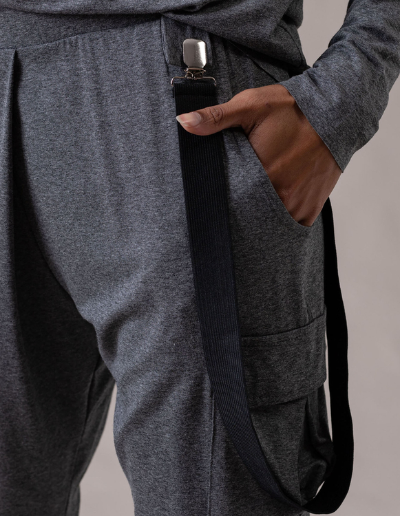 DARK GREY PANTS WITH SUSPENDERS