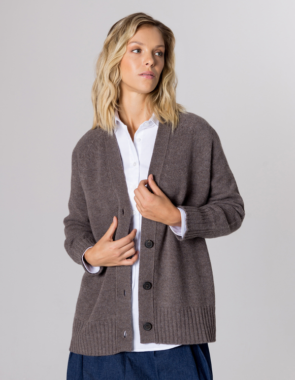 KARDIGAN EMMA DARK BEIGE WEŁNA/KASZMIR