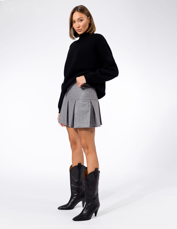 GREY PLEATED MINI SKIRT