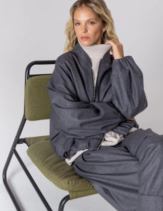 WEŁNIANA KURTKA BOMBER GREY