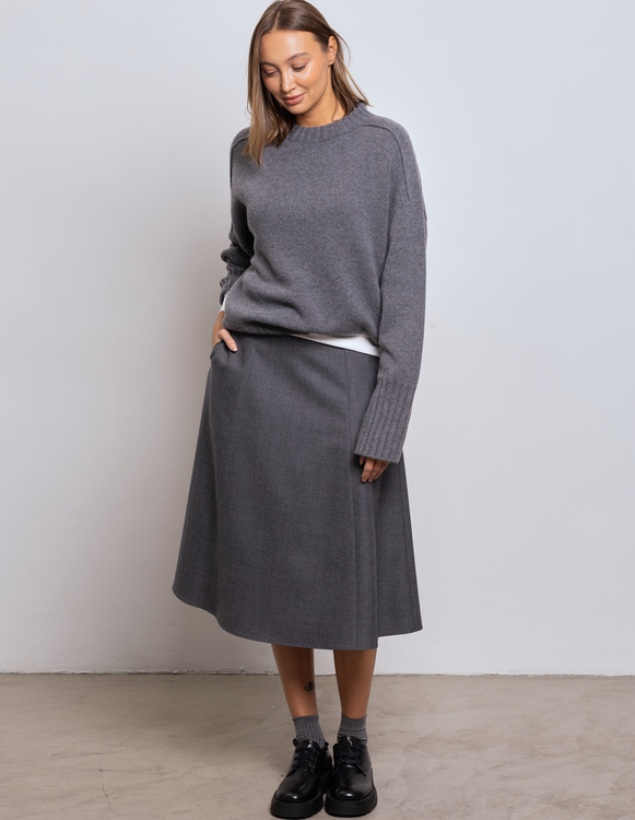 WEŁNIANA SPÓDNICA SPLIT GREY